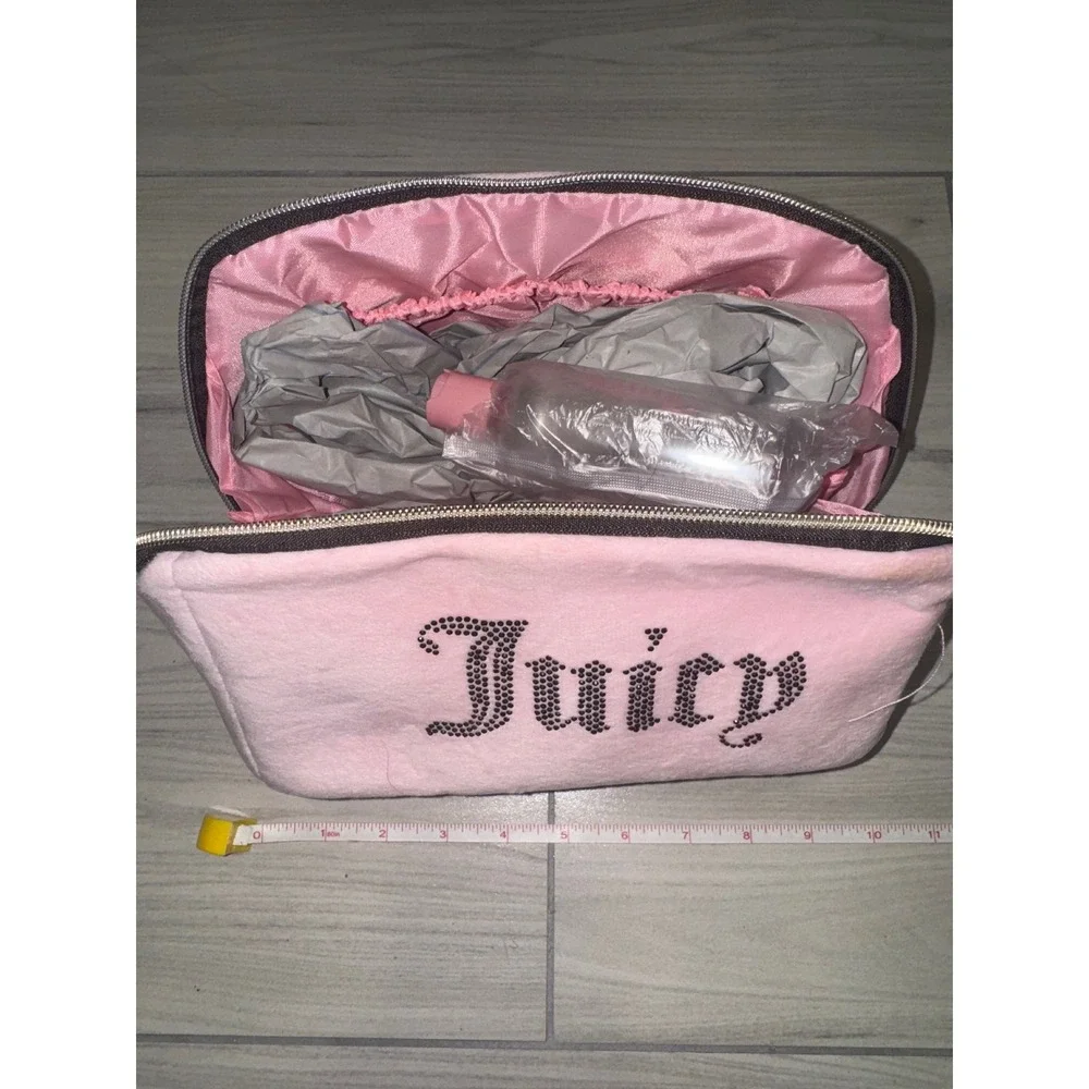 Juicy Couture Pink Velour Rhinestone Makeup Bag Travel Vanity Case NWT